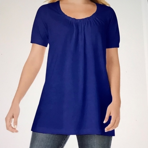 WOMAN WITHIN 100% Cotton Short Sleeve Tunic Blue New Women’s Plus Size 2X - Picture 2 of 6